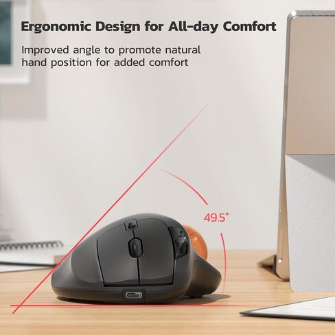 Nulea M501 Wireless Trackball Mouse, Rechargeable Ergonomic, Easy Thumb Control, Precise & Smooth Tracking, 3 Device Connection (Bluetooth or USB), Compatible for PC, Laptop, iPad, Mac, Windows. in Kuwait