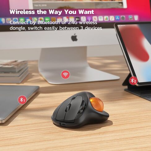 Nulea M501 Wireless Trackball Mouse, Rechargeable Ergonomic, Easy Thumb Control, Precise & Smooth Tracking, 3 Device Connection (Bluetooth or USB), Compatible for PC, Laptop, iPad, Mac, Windows. in Kuwait