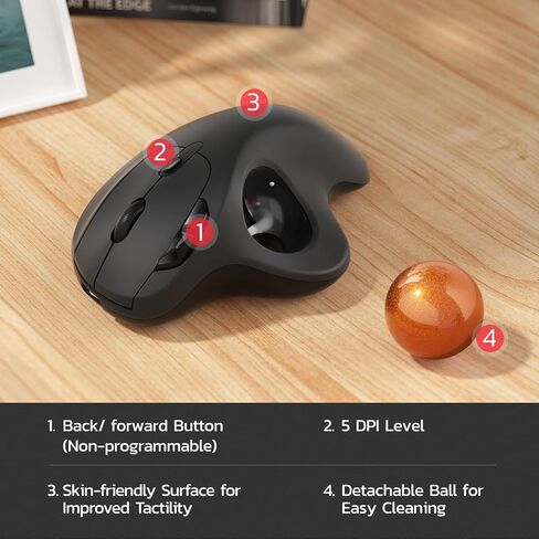 Nulea M501 Wireless Trackball Mouse, Rechargeable Ergonomic, Easy Thumb Control, Precise & Smooth Tracking, 3 Device Connection (Bluetooth or USB), Compatible for PC, Laptop, iPad, Mac, Windows. in Kuwait