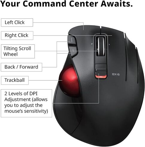 ELECOM EX-G Wired Trackball Mouse, Ergonomic Thumb Control, Smooth Tracking Roller Ball, 5 Programmable Buttons, Tilt Scroll, Computer Mice for PC Mac in Saudi Arabia