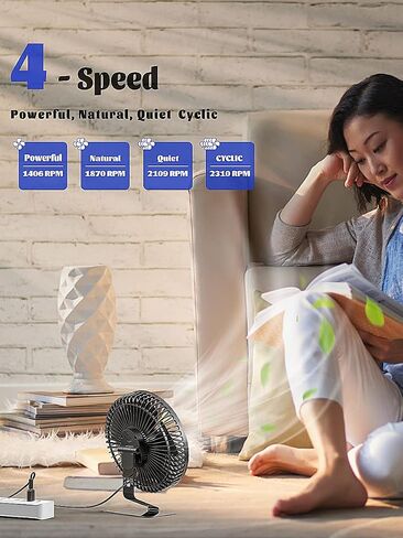 Svinkal USB Desk Fan, Portable Office Mini Fan Quiet, USB Powered, 4 speed, 1.5m Cable, 90° Adjustment Travel Fan, Aluminum Alloy Bracket, 7inch Desktop Fan for Office, Home, Dormitory. in Saudi Arabia
