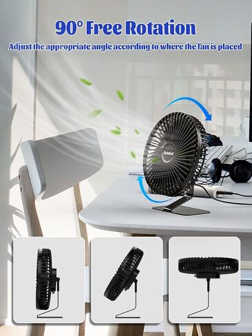 Svinkal USB Desk Fan, Portable Office Mini Fan Quiet, USB Powered, 4 speed, 1.5m Cable, 90° Adjustment Travel Fan, Aluminum Alloy Bracket, 7inch Desktop Fan for Office, Home, Dormitory. in Saudi Arabia