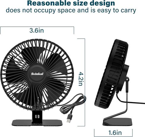 Svinkal USB Desk Fan, Portable Office Mini Fan Quiet, USB Powered, 4 speed, 1.5m Cable, 90° Adjustment Travel Fan, Aluminum Alloy Bracket, 7inch Desktop Fan for Office, Home, Dormitory. in Saudi Arabia