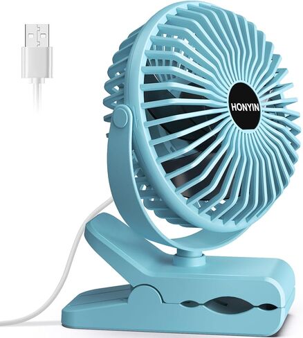 HONYIN 720° Rotation Small Desk & Clip on Fan with Sturdy Clamp, 3 Speeds, Quiet Little Personal Cooling Fan by USB Plug In, for Bedroom Office Desktop Treadmill in Kuwait