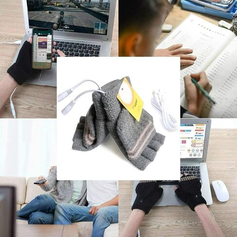 قفازات تدفئة USB للنساء والرجال من قطعتين من قفازات تدفئة الأيدي الشتوية الدافئة للكمبيوتر المحمول، الأيدي الحياكة كاملة ونصف تسخين بدون أصابع تصميم قابل للغسل in Saudi Arabia