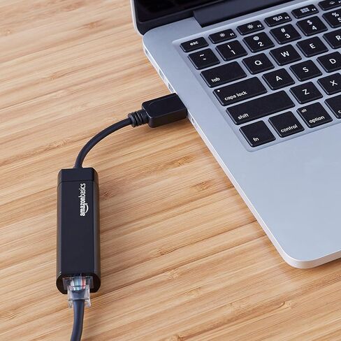 Amazon Basics USB 3.0 to 10/100/1000 Gigabit Ethernet Internet Adapter, Compatible with Windows and macOS, Black in Kuwait