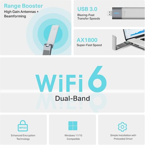 TP-Link AX1800 WiFi 6 USB Adapter for Desktop PC (Archer TX21UH) Wireless Network Adapter with 2.4GHz, 5GHz, MU-MIMO, OFDMA, High Gain Dual Band 5dBi Antenna, WPA3, Supports Windows 11/10 in Kuwait