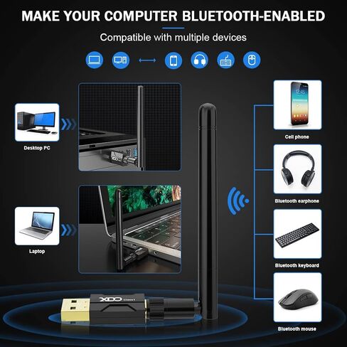 محول بلوتوث طويل المدى للكمبيوتر، محول USB فئة اكس دي او 1 5.1+EDR، 328 قدم/ 100 متر جهاز استقبال لاسلكي لنقل الصوت والماوس والكيبورد وسماعات الرأس يدعم ويندوز 11/10/8/7 in Kuwait