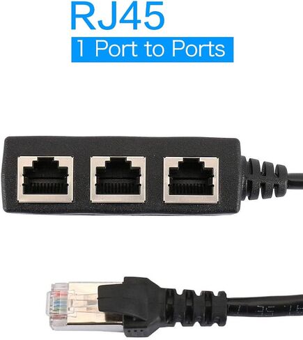 NOBVEQ RJ45 Ethernet Splitter، RJ45 1 ذكر إلى 3 × أنثى LAN Ethernet Splitter Cable مناسب لـ Super Cat5، Cat5e، Cat6، Cat 7 LAN محول موصل مقبس إيثرنت - أسود in Kuwait