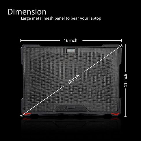 AICHESON Laptop Cooling Pad 5 Fans Up to 17.3 Inch Heavy Notebook Cooler, Blue LED Lights, 2 USB Ports, S035, Blue-5fans in Kuwait