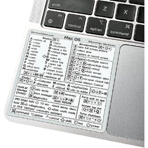 Mac OS Shortcuts Sticker | Mac Keyboard Stickers for Mac OS | No-Residue Laminated Vinyl MacBook Stickers for Laptop | MacBook Shortcut Stickers for 13-16" Air and Pro (Black)