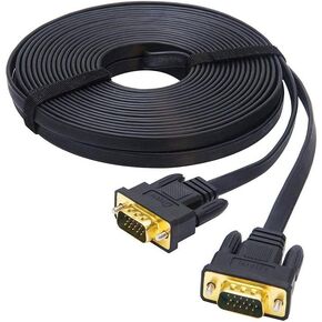 DTech 25ft رقيقة جدا نوع مسطح شاشة الكمبيوتر VGA كابل قياسي 15 دبوس ذكر إلى ذكر موصل SVGA سلك 25 قدم - أسود in Kuwait