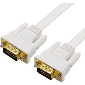DTECH Slim Flat 33 Feet VGA Cable Male to Male Computer Monitor Cord High Resolution 1080p - White - 10m in Kuwait