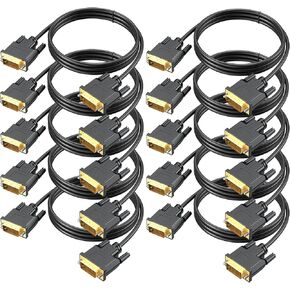 كابل DVI إلى DVI 10 حزم، 6 أقدام DVI-D إلى DVI-D (24+1) كابل مزدوج الرابط لشاشة الكمبيوتر للكمبيوتر المحمول، سطح المكتب، DVD، الألعاب، الشاشة، HDTV، جهاز العرض والمزيد
