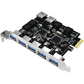 بطاقة LTERIVER PCIE ذات 7 منافذ USB 3.0 فائقة السرعة لخادم Windows، وXP، وVista، و7، و8.x، و10، و11 (32/64 بت)، وأجهزة الكمبيوتر الشخصية، مدمجة في تقنية التحكم الذكي في الطاقة، لا حاجة إلى مصدر طاقة من PSU (PCE-U307A) in Kuwait