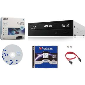 حزمة محرك أقراص Blu-ray الداخلي Asus 16X BW-16D1HT مع حزمة واحدة M-DISC BD، وملحقات الكابلات ومسامير التثبيت (يدعم BDXL وM-Disc، صندوق البيع بالتجزئة)