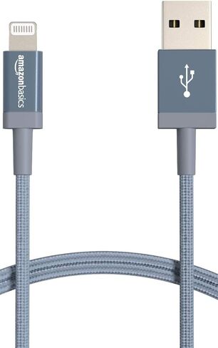 Amazon Basics USB-A to Lightning Cable, Apple MFi Certified, Nylon Braided Cord, Fast Charger for iPhone 14 13 12 11 X Xs Pro, Pro Max, Plus, iPad, 6 Foot, Dark Gray in Kuwait