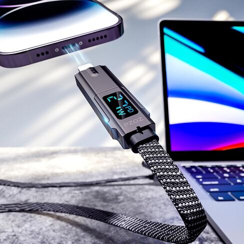 pzoz 60W 4-in-1 USB C كابل شحن سريع مع شاشة LED، شاحن USBC متعدد كومبو لايتنينج/النوع C/USB A منافذ معدنية لهاتف iPhone iPad MacBook AirPods Pro Samsung Google والمزيد، 5 أقدام in Kuwait