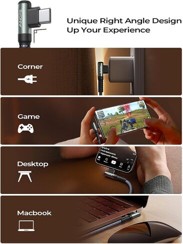 AINOPE Short USB C to USB C Cable 1.5FT 1 Pack 60W Fast Charging Nylon Braided Type C Cable for iPhone 15 Pro Max Plus Samsung Power Bank Travel Essentials in Saudi Arabia