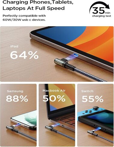 AINOPE Short USB C to USB C Cable 1.5FT 1 Pack 60W Fast Charging Nylon Braided Type C Cable for iPhone 15 Pro Max Plus Samsung Power Bank Travel Essentials in Saudi Arabia