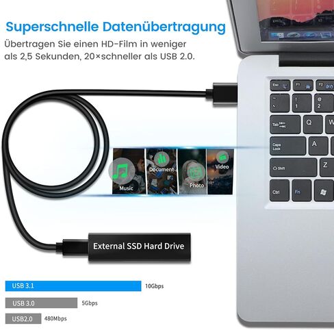 كابل USB A إلى USB C 3.1/3.2 Gen 2 لنقل البيانات بسرعة 10 جيجابت في الثانية، كابل USB C SSD قصير مع شحن سريع 60 وات QC 3.0، كابل احتياطي لهاتف Samsung T7، SanDisk Extreme Portable SSD، Crucial X8، WD، والمزيد - 0.5 قدم in Kuwait