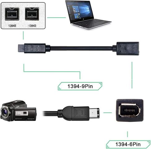 كابل 6Pin IEEE 1394 أنثى إلى 1394b 9Pin ذكر Firewire 400 إلى 800 كابل 20 سم in Kuwait