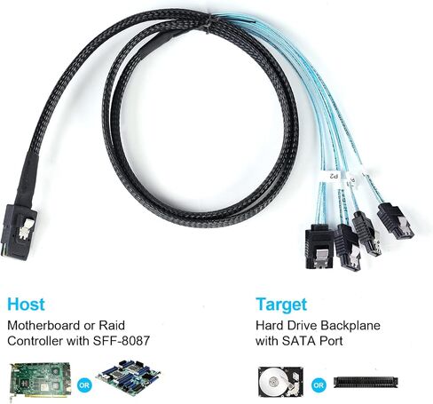 ADCAUDX 2Pack Mini SAS إلى كابل SATA: 0.5M SFF-8087 إلى SATA Mini SAS كابل اندلاع SFF8087 إلى SATA Mini-SAS إلى SATA SAS إلى SATA Breakout (1.6FT) in Kuwait