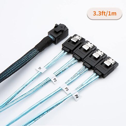 CableCreation كابل داخلي عالي الدقة Mini SAS بطول 1.6 قدم، داخلي عالي الدقة Mini SAS إلى SATA | Mini SAS SFF-8643 مضيف إلى 4X SATA (الهدف)، SFF 8643 لوحدة التحكم، 4 SATA متصل بالقرص الصلب in Kuwait