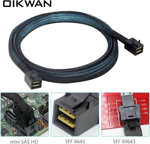OIKWAN Internal HD Mini SAS SFF-8643 to SFF-8643, Internal Mini SAS to Mini SAS Cable, Compatible with RAID or PCI Express Controller(1.6FT/0.5M) in Kuwait