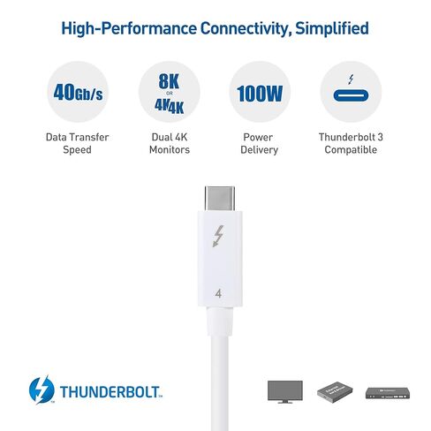مسائل الكابل [معتمد من Intel] كابل Thunderbolt 4 النشط بسرعة 40 جيجابت في الثانية بطول 6.6 قدم مع شحن 100 واط وفيديو 8K - متوافق تمامًا مع USB C/USB-C، وUSB 4 / USB4، وThunderbolt 3 in Kuwait