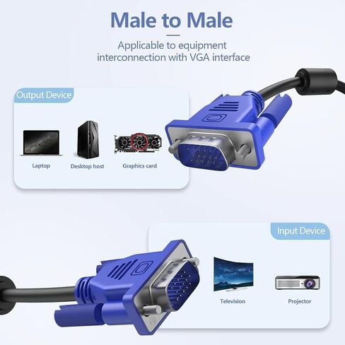 Weduda VGA to VGA Cable 6 feet, 15 pin 1080P Full HD Male to Male Monitor Cable for Computer PC Laptops TV Projectors in Kuwait