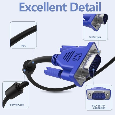 Weduda VGA to VGA Cable 6 feet, 15 pin 1080P Full HD Male to Male Monitor Cable for Computer PC Laptops TV Projectors in Kuwait