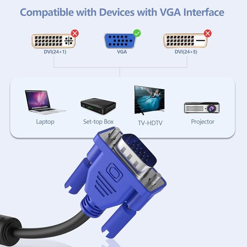 Weduda VGA to VGA Cable 6 feet, 15 pin 1080P Full HD Male to Male Monitor Cable for Computer PC Laptops TV Projectors in Kuwait