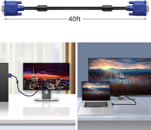 كابل شاشة PASOW VGA إلى VGA HD15 ذكر إلى ذكر لجهاز عرض الكمبيوتر والتلفزيون (6 أقدام) in Kuwait