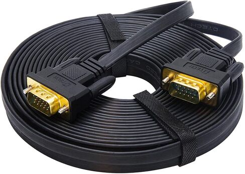 DTECH Flat Thin Extra Long VGA Cable 100 ft 15 Pin Male to Male Computer Monitor Cord HD15 Connector 1080p High Resolution (31 Meter, Black) in Kuwait
