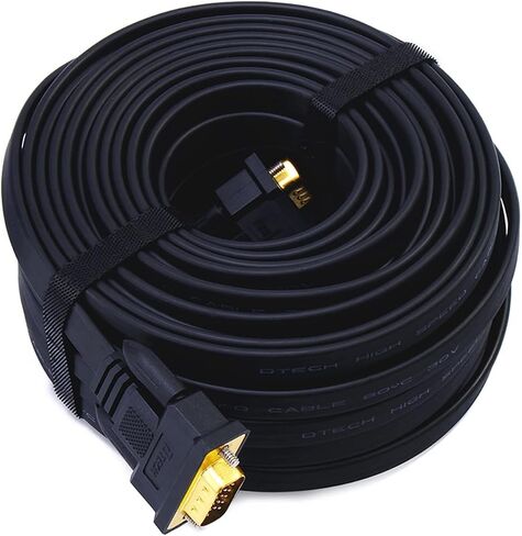 DTECH Flat Thin Extra Long VGA Cable 100 ft 15 Pin Male to Male Computer Monitor Cord HD15 Connector 1080p High Resolution (31 Meter, Black) in Saudi Arabia