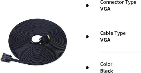 DTECH Flat Thin Extra Long VGA Cable 100 ft 15 Pin Male to Male Computer Monitor Cord HD15 Connector 1080p High Resolution (31 Meter, Black) in Kuwait