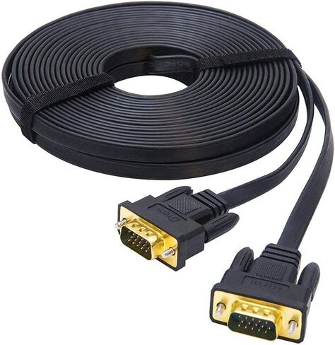 DTech 25ft رقيقة جدا نوع مسطح شاشة الكمبيوتر VGA كابل قياسي 15 دبوس ذكر إلى ذكر موصل SVGA سلك 25 قدم - أسود in Kuwait