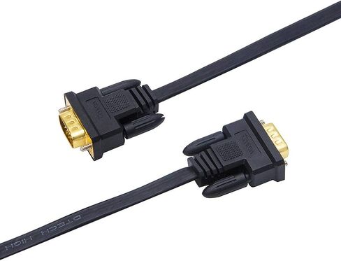 DTech 25ft رقيقة جدا نوع مسطح شاشة الكمبيوتر VGA كابل قياسي 15 دبوس ذكر إلى ذكر موصل SVGA سلك 25 قدم - أسود in Kuwait