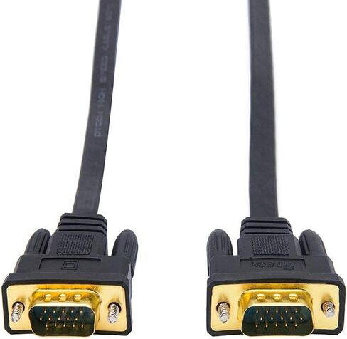 DTech 25ft رقيقة جدا نوع مسطح شاشة الكمبيوتر VGA كابل قياسي 15 دبوس ذكر إلى ذكر موصل SVGA سلك 25 قدم - أسود in Kuwait