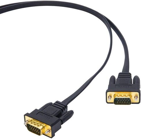 DTech 25ft رقيقة جدا نوع مسطح شاشة الكمبيوتر VGA كابل قياسي 15 دبوس ذكر إلى ذكر موصل SVGA سلك 25 قدم - أسود in Kuwait