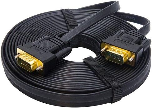 DTech 25ft رقيقة جدا نوع مسطح شاشة الكمبيوتر VGA كابل قياسي 15 دبوس ذكر إلى ذكر موصل SVGA سلك 25 قدم - أسود in Kuwait