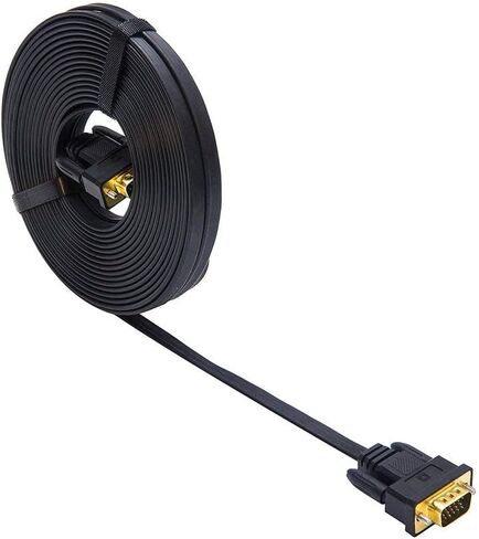 DTech 25ft رقيقة جدا نوع مسطح شاشة الكمبيوتر VGA كابل قياسي 15 دبوس ذكر إلى ذكر موصل SVGA سلك 25 قدم - أسود in Kuwait