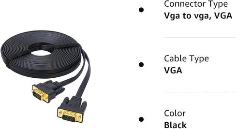 DTech 25ft رقيقة جدا نوع مسطح شاشة الكمبيوتر VGA كابل قياسي 15 دبوس ذكر إلى ذكر موصل SVGA سلك 25 قدم - أسود in Kuwait