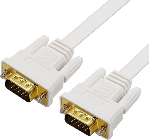 DTECH Slim Flat 33 Feet VGA Cable Male to Male Computer Monitor Cord High Resolution 1080p - White - 10m in Kuwait