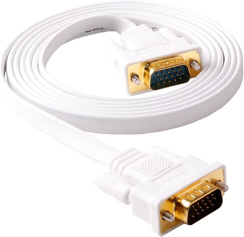 DTECH Slim Flat 33 Feet VGA Cable Male to Male Computer Monitor Cord High Resolution 1080p - White - 10m in Kuwait