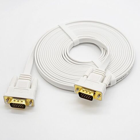 DTECH Slim Flat 33 Feet VGA Cable Male to Male Computer Monitor Cord High Resolution 1080p - White - 10m in Kuwait