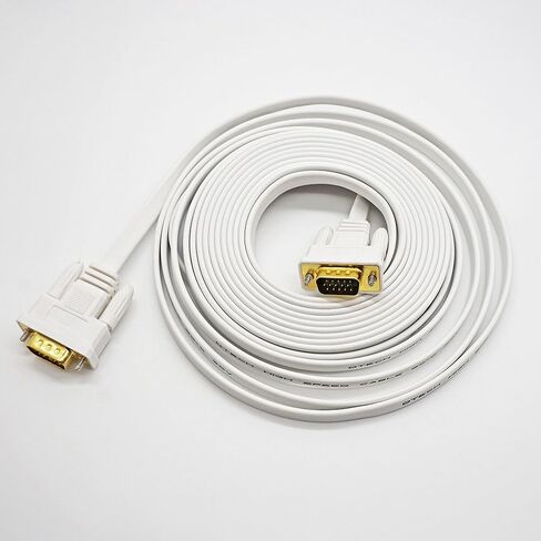DTECH Slim Flat 33 Feet VGA Cable Male to Male Computer Monitor Cord High Resolution 1080p - White - 10m in Kuwait