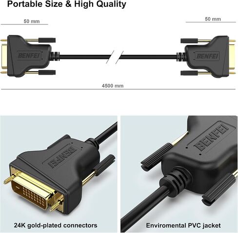BENFEI DVI to DVI Cable, 1.8 Meter DVI-D 24+1 Gold Plated Cable, Dual Link Support High Resolution 2560x1600 for Gaming, DVD, Laptop, HDTV in Kuwait
