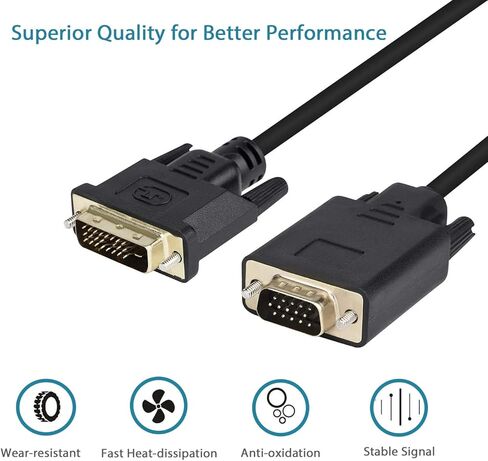كابل PeoTRIOL DVI إلى VGA، كابل شاشة كمبيوتر DVI-D إلى VGA ذكر، محول VGA DVI 24 1 إلى D-SUB 15 دبوس، محول سلك DVI ذكر إلى VGA لشاشة HDTV وجهاز عرض الكمبيوتر - 6 أقدام in Kuwait